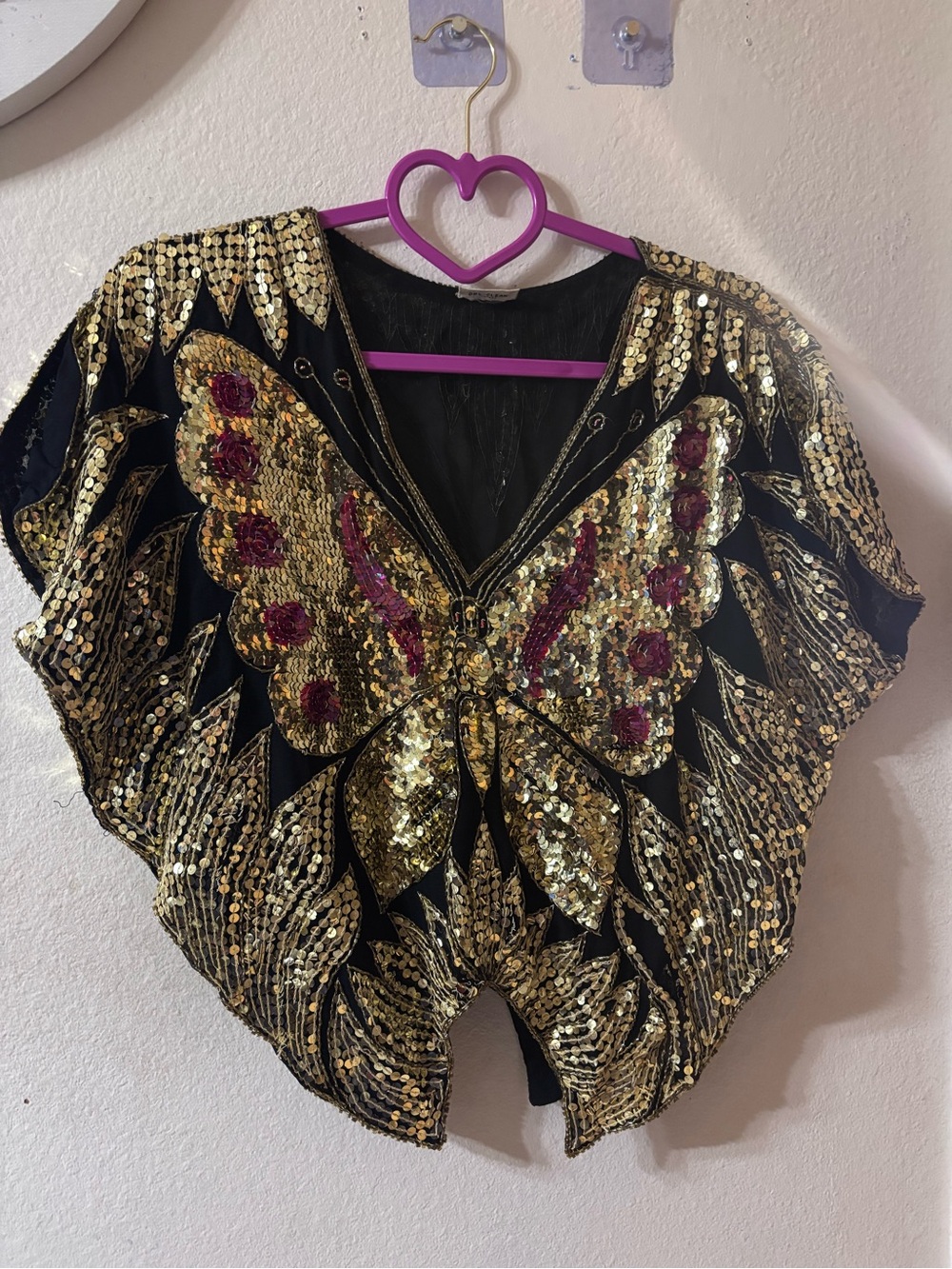 Sequin Butterfly Cape Jacket - Black & Gold